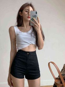 Damen Jeans Shorts Hohe Taille Elastizität Bequeme weibliche schwarze Hose Enge Shorts Gerade Hot Pants Damen Sommer 2022 Y220311