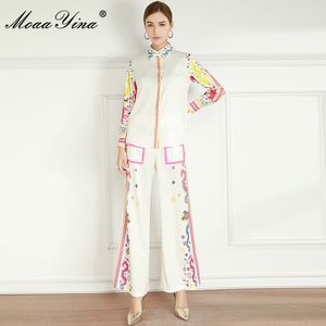 Fashion Designer Set Spring Women's Long sleeve Blouses Tops+Bell-bottoms Indie Folk Print Two-piece suit 210524
