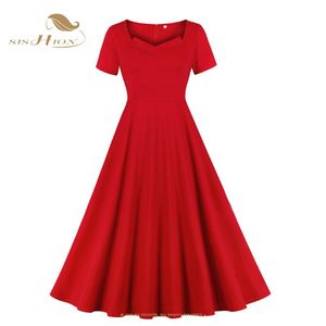 Solidny kolor Krótki rękaw Czerwony Maxi Długa Dress VD1926 Bawełna Midi Długość Kobiety Retro Vintage Szaty Dresses