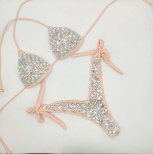 Férias Diamante Biquíni Conjunto de roupas de banho Cristal de banho Mulheres sexy BIQUINI BLING SPONES SAWINGS ROITO 210629 173763