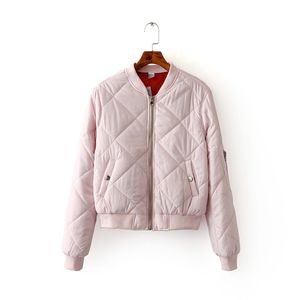 Women Bomber Jacket Quilting Quilted Jacket Short Thin Padded Side Zipper Sleeve Coat Pilots V-Neck Outerwear Top 6 Color Trendy