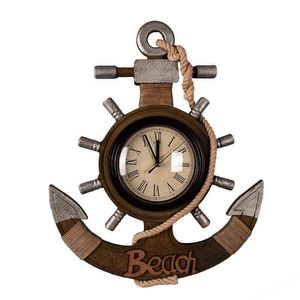 Orologio da parete unico per camera da letto per bambini Orologio da parete vintage silenzioso alla moda in spiaggia Decorazione in legno Hawaii Murale Chambre decorazioni per la casa OC50SZ H1230