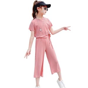 Kinderkleidung Mädchen T-Shirt + Hose für einfarbiges großes Sommer-Kinderkostüm 210527