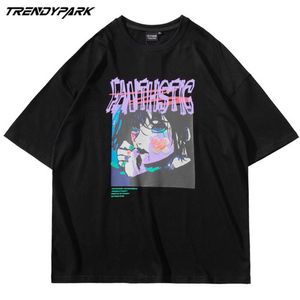 Männer Hip Hop T-Shirt Harajuku Streetwear Japanische Anime Mädchen Print T-shirt Baumwolle Casual Sommer Kurzarm T-shirt Tops Tees 210601