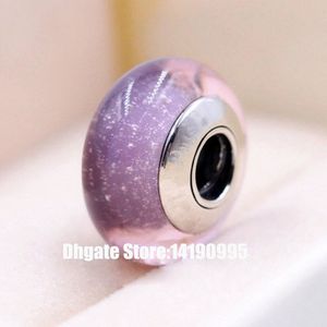 2 sztuk 925 Sterling Silver Fioletowy Fluorescencyjny Murano Szklane Koraliki Fit Europejskiej Pandora Biżuteria Charm Bransoletki Naszyjnik