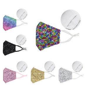 BLING Sequin Cotton Masks PM2.5 Filters Rosa Svart Gul Mask Tyg Dammsäker Tvättbar Vuxen Andas återanvändbar