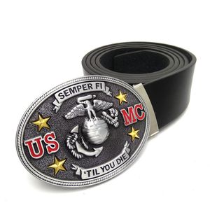 Modische Gürtel für Herren mit großer Gürtelschnalle, Cowboy-Clip, PU-Leder des United States Marine Corps USMC „semper FI“ „Til You Die“.