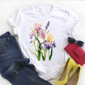 Mulheres Plus Size 4XL Flor Floral Aquarela Verão Bonito Senhoras Kawaii Roupas Tees Top Gráfico Impresso Tshirt T-shirt Feminino X0527