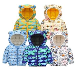 Baby Girls Hooded Down Jackets For Kids Coats Autumn Boys Cartoon Keeping Warm Outerwear Toddler Infant Casual Zipper Clothing 211204