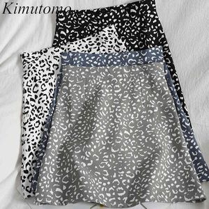 Kimutomo Leopard Print Юбка Женщины Весна Лето Корейский Шик Девушки Высокая талия Стройная Элегантная A-Line Мини Юбка Повседневная Мода 210521