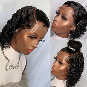 Free part Jerry Curly Short Bob 13x4 Lace Front Wigs PrePlucked For Black Women Kinky Deep Water Wave Frontal synthetic Wig