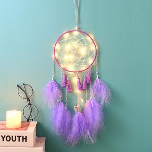 Dekorative Objekte Figuren Kreative Feder Windspiele Ornament Traumfänger Schlafzimmer DIY Dekor Glocken Quaste leuchtet Fangen Hochzeit