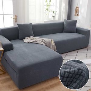 Elastisk soffa täcker för vardagsrum schäslong l form hörn sammet stretch soffa fåtölj slipcover möbelskydd 211102