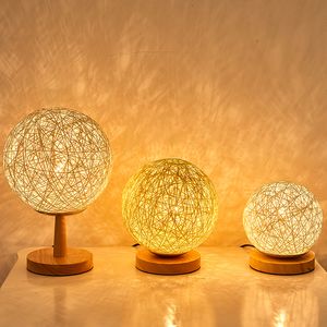 Rattan Table lamp EU Plug Dimmable Bedside lamps Bedroom Decoration Night light Creative Birthday Kids Gift