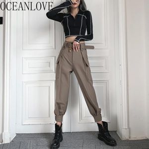 Cargo Pants Women Solid High Waist Streetwear Mujer Pantalones Ankle-length Fashion Summer Autumn Trousers 17507 210415