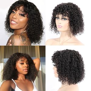 Mänskligt hår Afro kinky Curly Wigs 150% densitet 12 tum i 4 färger Capless Wig Perruques de Cheveux FUNNS RQYA2008
