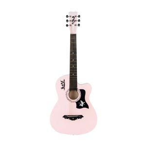 Pink Straps großhandel-Neue Rosa Basswood Cutaway Akustikgitarre W BAG String Pick Gurt für Anfänger
