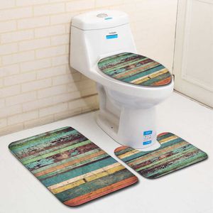 3 stycke set toalett sits matta vintage kreativ glidbad matta set absorberande vatten badrum täcka toalett sits matta matta för toalett 210622