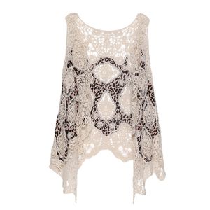 Jastie Summer Beach Cover Up Top Cardigain Hippie Froral Patchwork Lace Vest Retro Vintage Crochet Asymmetric Open Stitch Kimono 210819