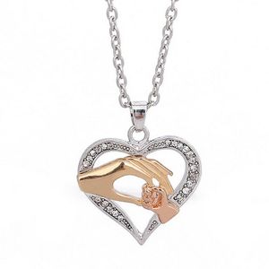 Pendant Necklaces Mother And Child Gift For Mom Baby Hand In With Zirconia Heart Necklace Family Colors