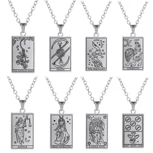 Pendant Necklaces COOLTIME Vintage Women s Neck Chain Tarot Cards Jewelry Choker Necklace Stainless Steel Amulet Strength Justice