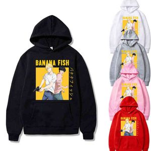 HARAJUKU Muz Balık Anime Hoodie Erkekler / Kadınlar Casual Hoodies Kazak Kazak Streetwear Giyim H1227