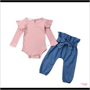 Setleri Giyim Bebek Çocuk Annelik Bırak Teslimat 2021 Sonbahar Doğan Bebek Kız Giysileri Flysleeve Kollu Romper Pantolon Tops 2 adet Kıyafet Uompqv