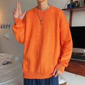 Orange Sweater Men Winter Cashmere Sweater Pullover Knitted Sweater Long Sleeve Shirts Crew Neck Streetwear Oversized Sweaters Y0907