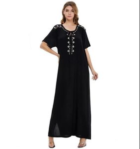 Donsignetイスラム教徒のドレスAbaya Dubai Midde Eastファッションサウジアラビアレディースローブヴェスティドトルコ半袖民族服