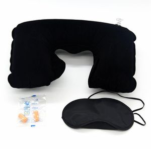 Commercio all'ingrosso 3 in 1 set da viaggio cuscino gonfiabile a forma di U cuscino d'aria + maschera per gli occhi addormentata tappi per le orecchie per auto cuscini morbidi SN2795