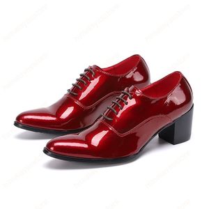 Błyszczące czerwono patentowe skórzane buty Oxford buty na obcasie Buty Boge Buty klub nocny impreza koronkowa sukienka buty