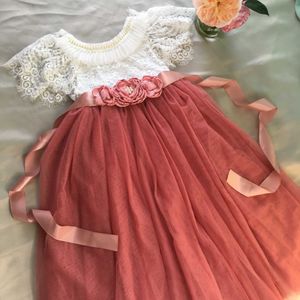 Girls Lolita Lace Long Dress for Kids Straight Tulle Princess Vestido Sashes Flowers Teens 's Wedding Clothing 210529