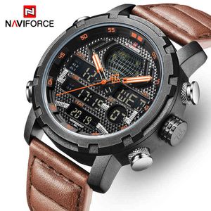 Naviforce Мужские Часы Лучшие Роскошные Бренд Мода Спорт Часы Мужчины Кварцевые Цифровые Часы Человек Кожаные Военные Военные Водонепроницаемые Часы 210517