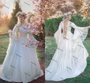 Abiti da sposa principessa Gwendolyn in oro avorio Fata Medievale Velluto e pizzo corsetto gotico con lacci boho abito da sposa plus size