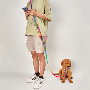 Hund koppel sele leder för hundar som går slung axelhänder fria kopplar som kör hundkedja multifunktionell dubbelhuvud koppel 210729