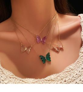 Böhmen Crystal Transparent Glänsande Butterfly Hänge Kedja Halsband Choker Clavicle Collier Smycken Kvinnor Present