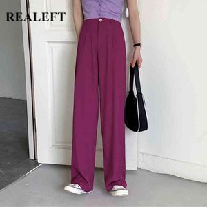 Summer Purple Women Pants Casual Wide Leg Pant High Waist Elegant Work Trousers Female pantalon femme 210428