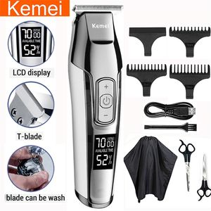 Kemei Beruf Haarschneider Bartschneider für Männer elektrischer Herrenrasierer LCD 0mm Haarschneideschneider Maschine aufladbares Rasiermesser 220209