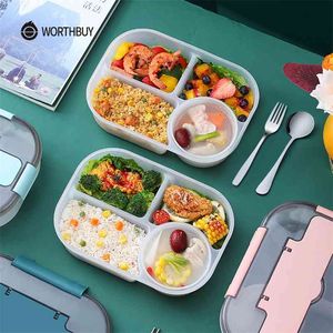 WORTHBUY Contenitore per il pranzo per bambini Contenitore per alimenti portatile a prova di perdite Contenitore per alimenti in plastica per microonde Bento Box per bambini Contenitore per alimenti per insalata di frutta 210818