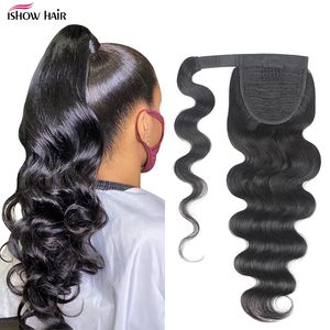 IsHow 8-28inch onda corporal extensões de cabelo humano wefts rabo rabo yaki reto afro kinky rabo ponytail para mulheres todas as idades cor natural preto