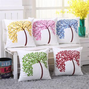 Embroidery Cushion Cover Cotton Linen Square 45x45cm Fashion Tree Chaise 5 Colors Personalized Pillow Case Home Decor Cushion/Decorative