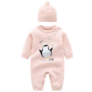 Girl Knitted born Baby Clothes Romper Cartoons With Hat Infant Kids Cotton Toddler Jumpsuit 210417