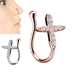 Non piercing body smycken rostfritt stål klipp på näsa ringar falska kors septum juveler för kvinnor