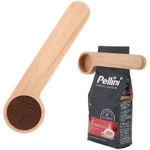 Durable Wood Spoon with Bag Clip Ground Tea Coffee Bean Scoop Portable Bags Seal Powder Measuring Tools