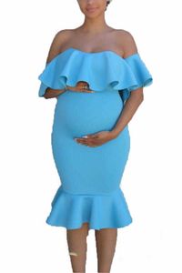 Klassieke sexy moederschap jurken fotografie rekwisieten schieten kant chiffon vrouwen kleding zwangerschap jurk schouderloze blauwe moederschap Q0713