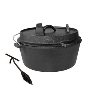 25cm鋳鉄オランダのオーブンキャンプ鍋屋外携帯用多機能調理器具シチューバーベキュースープピクニックポット