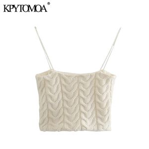 Women Fashion Cable-knit Cropped Knit Tank Tops With Lining Thin Straps Female Camis Mujer 210420