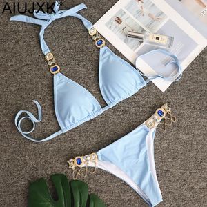 Luxus Strass Bikini frauen 2021 Sommer Neckholder String Bikinis Strand Schwimmen Badeanzüge Bademode 2 Stück Badeanzug