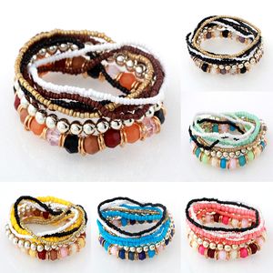 S2330 Böhmische Modeschmuck Stränge Harz Perlen Armband Multi Layer Bunte Perlen Charms Armbänder