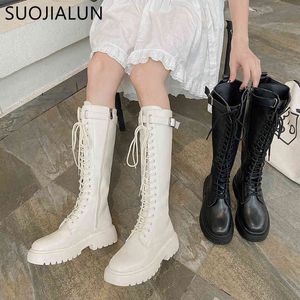 Suojialun 2021 الشتاء النساء أحذية عالية جودة عالية السيدات الركبة عالية بو أحذية الأزياء سستة الإناث دراجة نارية الأحذية الأحذية K78